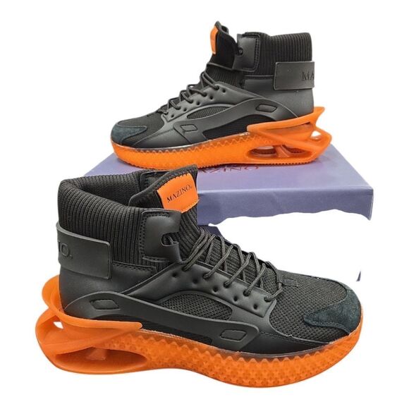 MAZINO MENS HIGH TOP AVENTURINE CHUNKY SNEAKER ORANGE ATHLEISURE CASUAL SHOES. - Picture 4 of 8